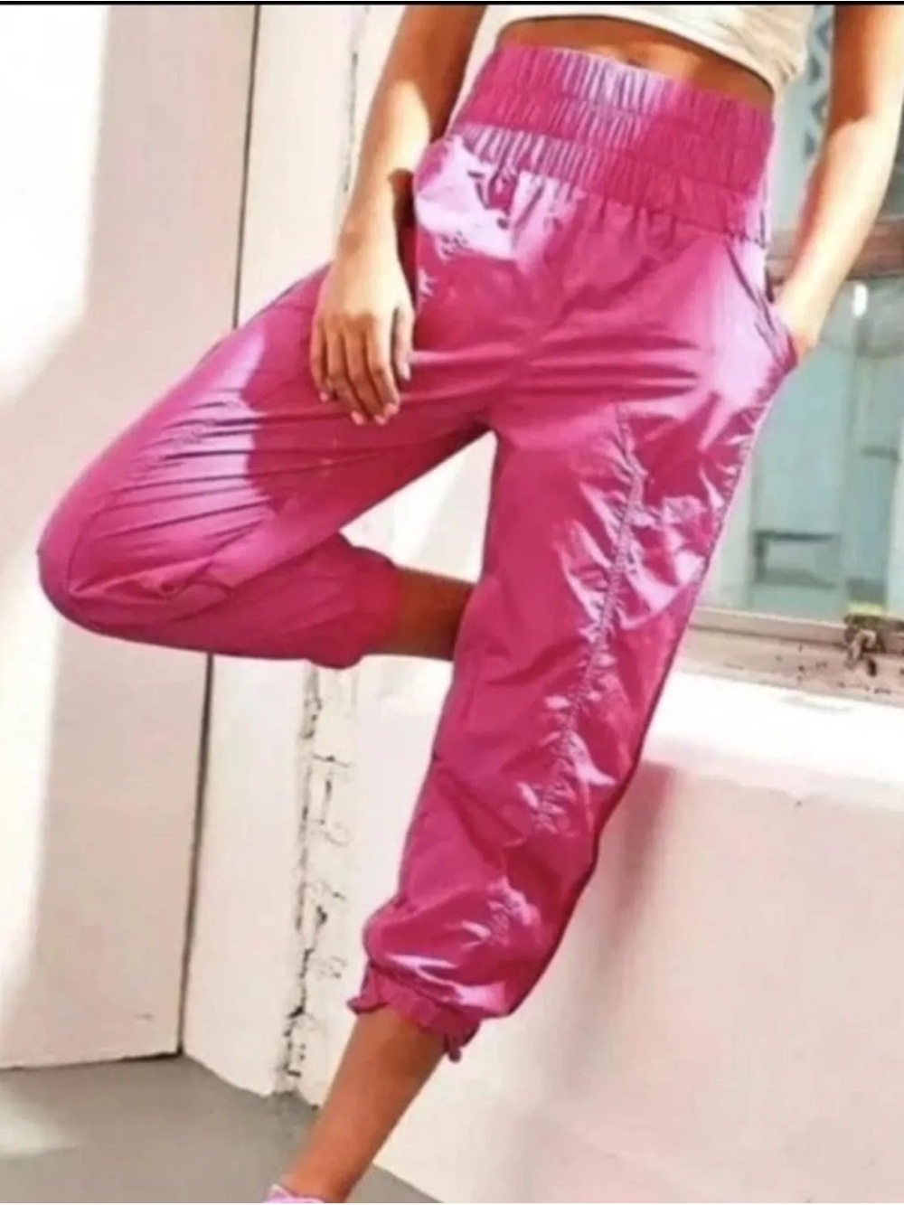 Free People The Way Home Joggers, Size M Women’s Elastic Waist Hot Pink